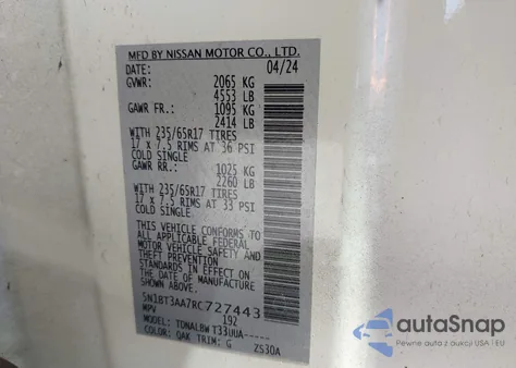 2024 Nissan Rogue S Fwd from USA, damaged, VIN 5N1BT3AA7RC727443